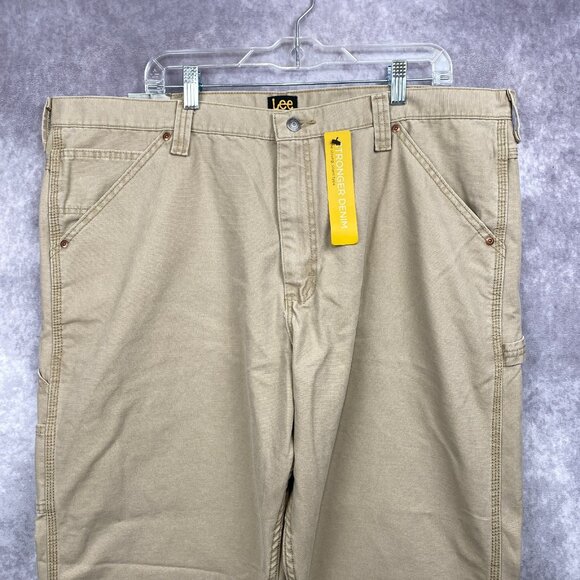 LEE Carpenter Loose Fit Straight Denim Jean Pants Mens 42x34 Tan Workwear NWT - Picture 3 of 10